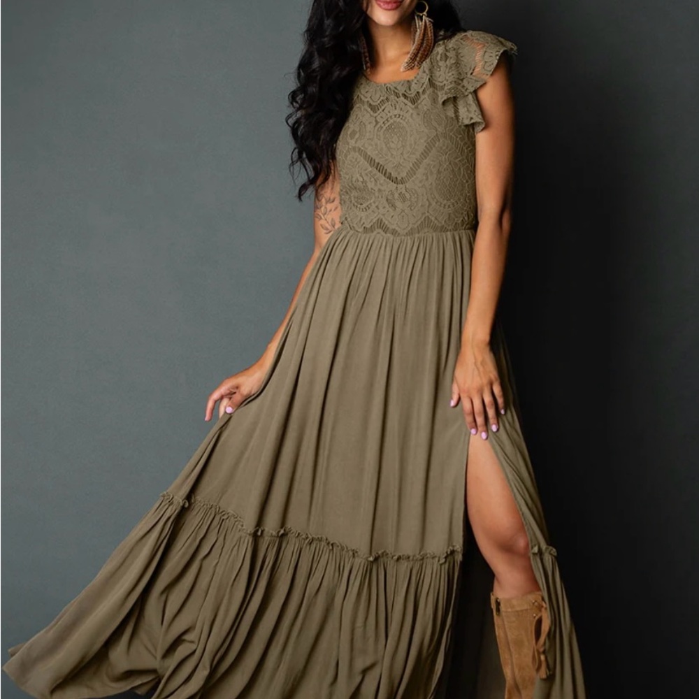 Joyfolie Olive Green Lace Dress - Picture 4 of 8
